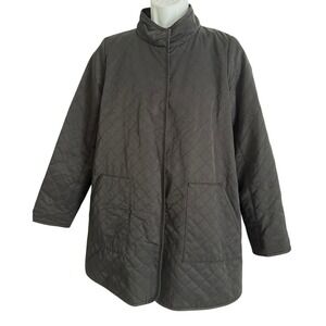 EILEEN FISHER Jacket‎ Shell PL Lightweight Diamond Quilted Cotton Large Black